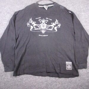 Y2K Avirex Shirt Mens XL Black Long Sleeve Thermal Crown Graphic Tee Waffle